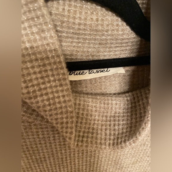 ANTHROPOLOGIE Blue Tassel Taupe Waffle-Knit Sweater Dress Small - Picture 4 of 4